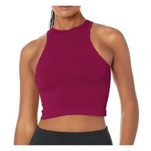 CALVIN KLEIN Women's Performance Ribbed Crop Top Large Red Maroon Racerback NWT